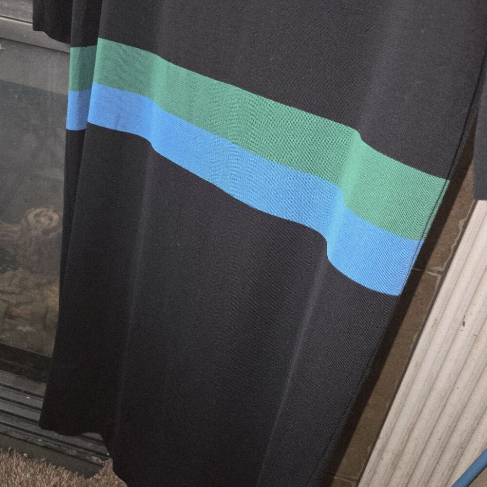 EXCLUSIVELY MISOOK Sz XL Vintage Signature Knit Black Green Blue L/S Midi Dress - Picture 5 of 7